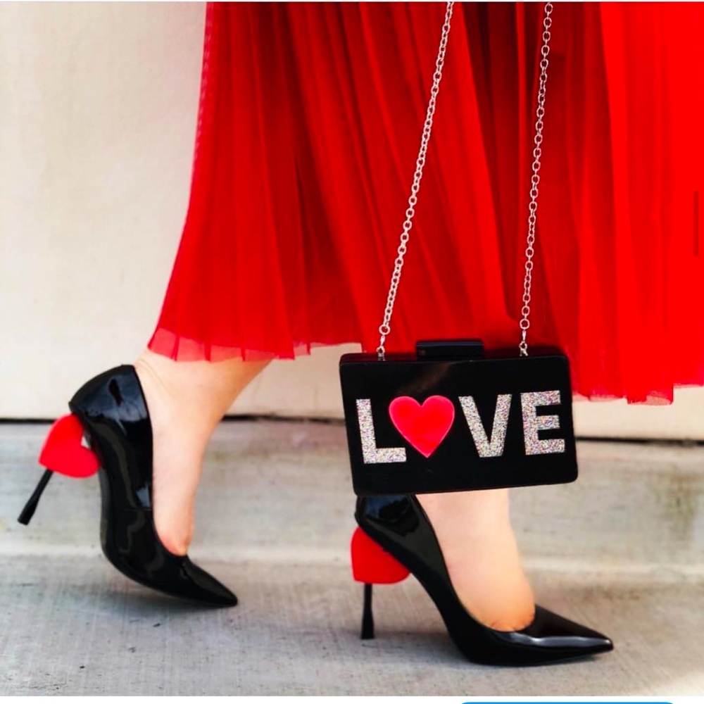 RARE Aldo black patent heart heel stiletto heels 🖤👠 Valentines women's sz 10